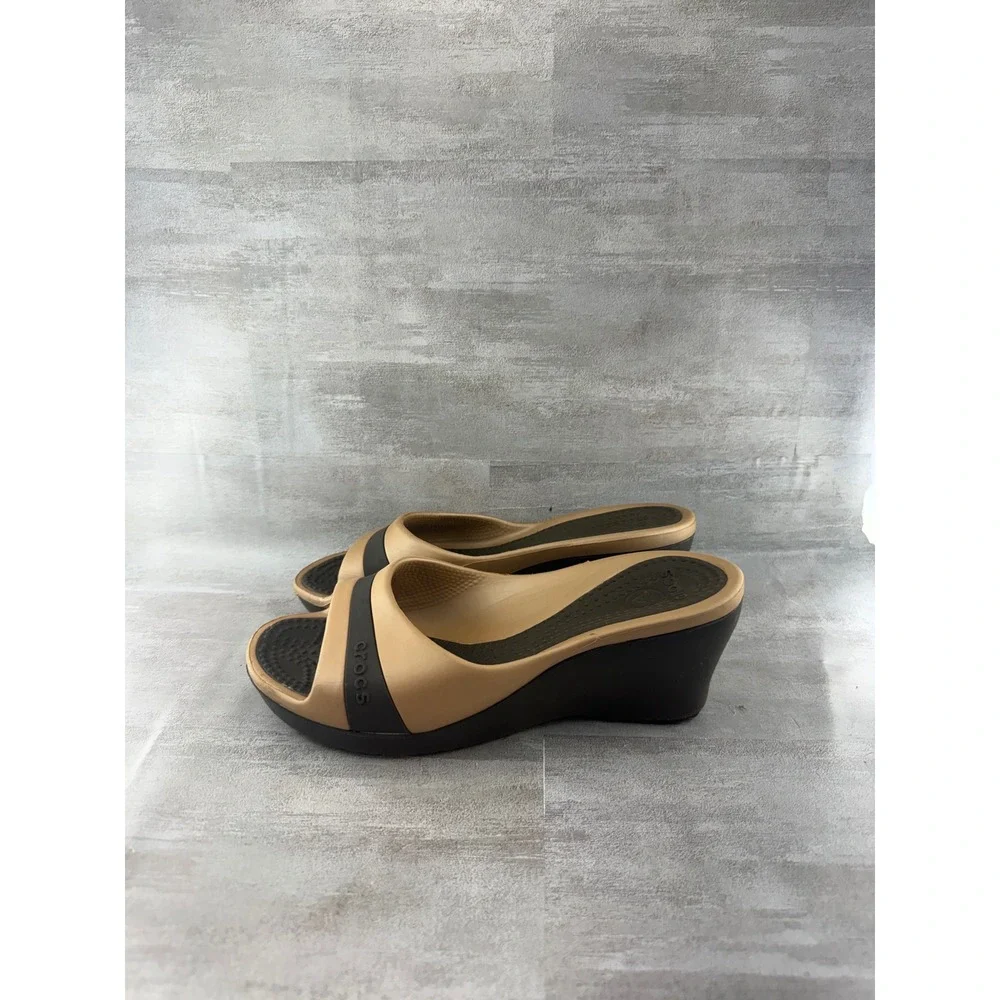 Crocs Havana Wedge Slide Sandals Bronze Espresso Brown Women Sz 8 11181